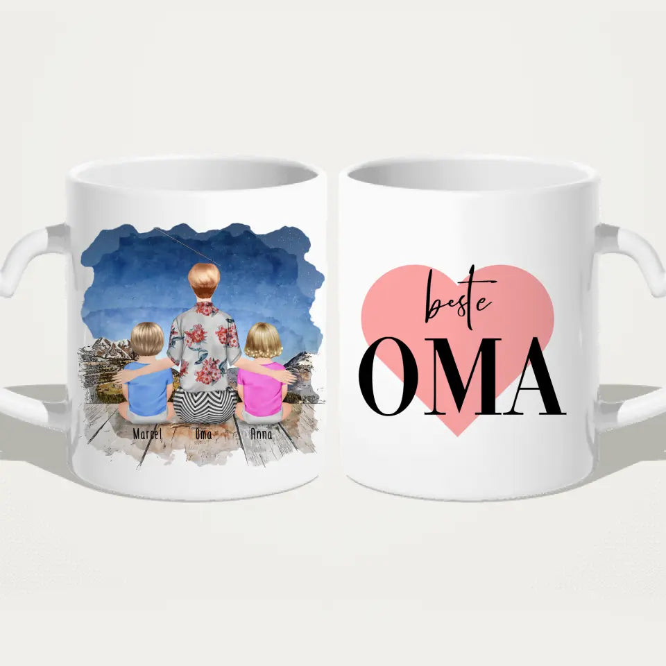 Personalisierte Tasse für Oma (2 Babys + 1 Oma)