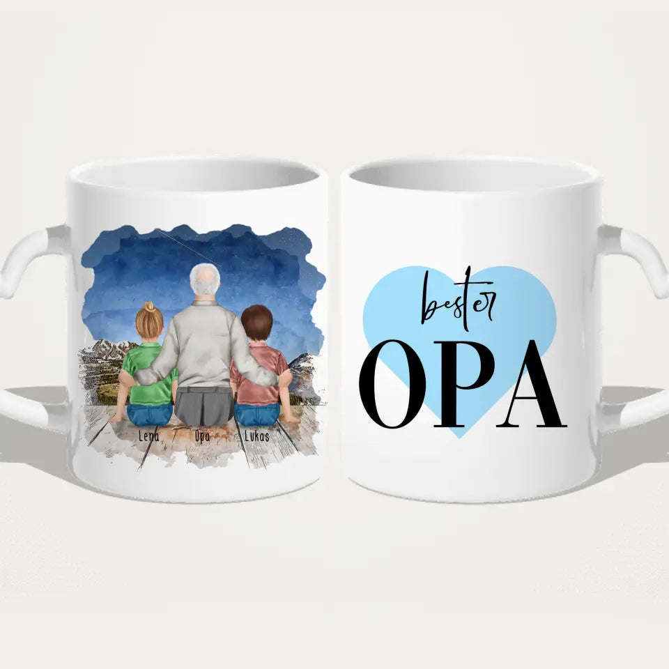 Personalisierte Tasse für Opa (2 Kinder + 1 Opa)