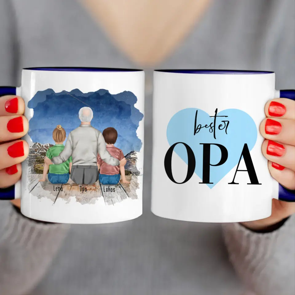 Personalisierte Tasse für Opa (2 Kinder + 1 Opa)