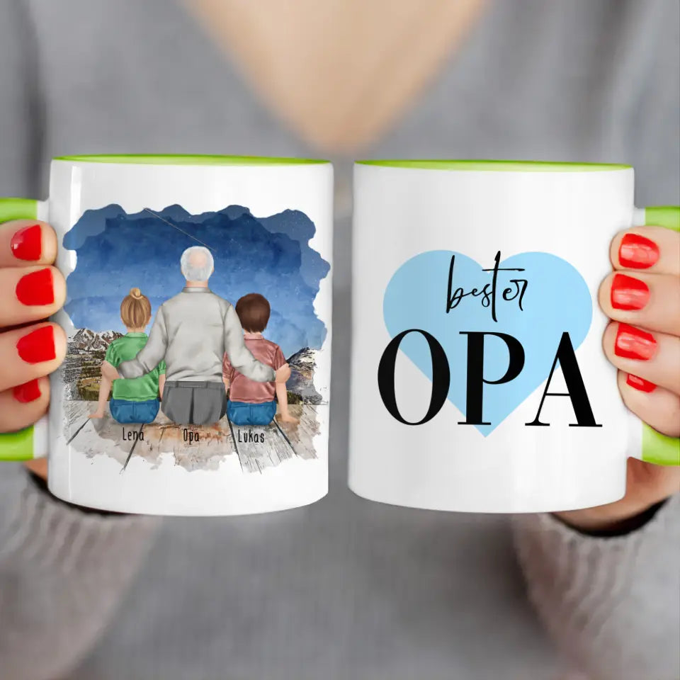 Personalisierte Tasse für Opa (2 Kinder + 1 Opa)