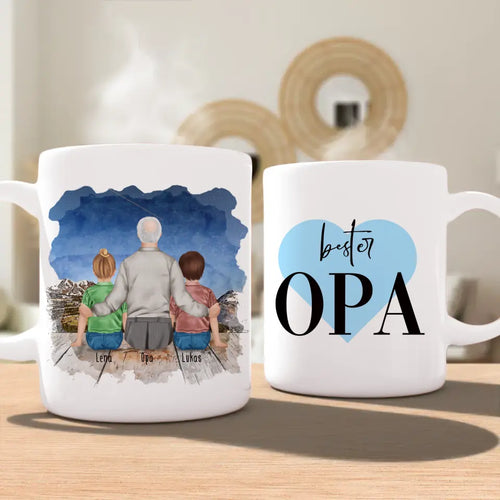 Personalisierte Tasse für Opa (2 Kinder + 1 Opa)