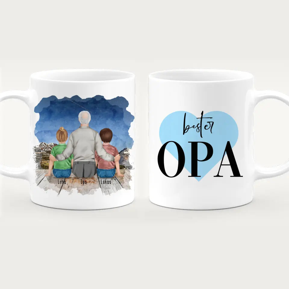 Personalisierte Tasse für Opa (2 Kinder + 1 Opa)