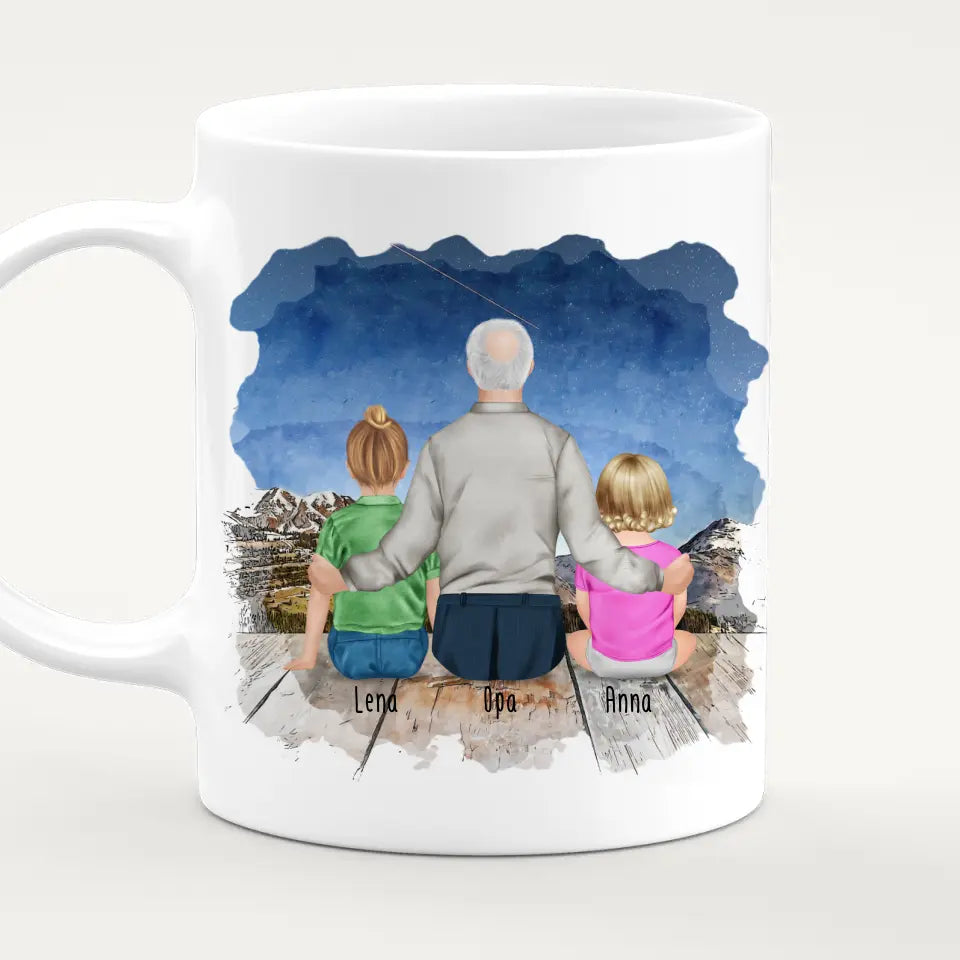 Personalisierte Tasse für Opa (1 Baby + 1 Kind + 1 Opa)