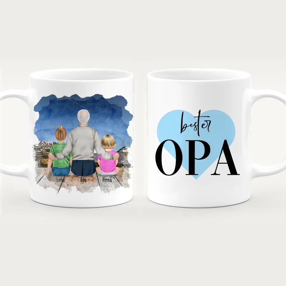 Personalisierte Tasse für Opa (1 Baby + 1 Kind + 1 Opa)