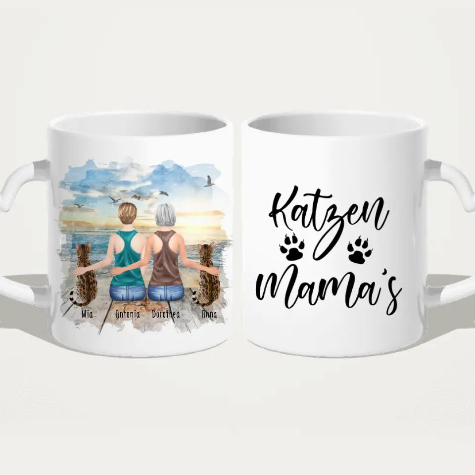 Personalisierte Tasse mit Katzen und Frauen (2 Katzen + 2 Frauen)