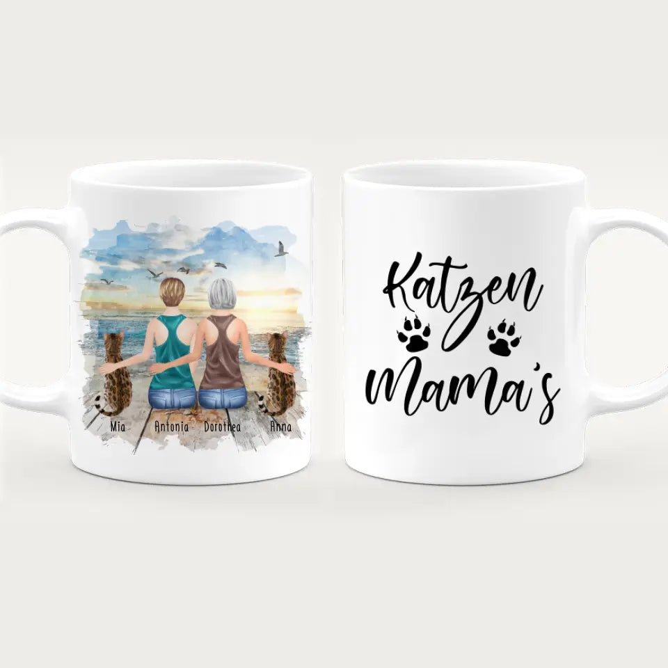 Personalisierte Tasse mit Katzen und Frauen (2 Katzen + 2 Frauen)