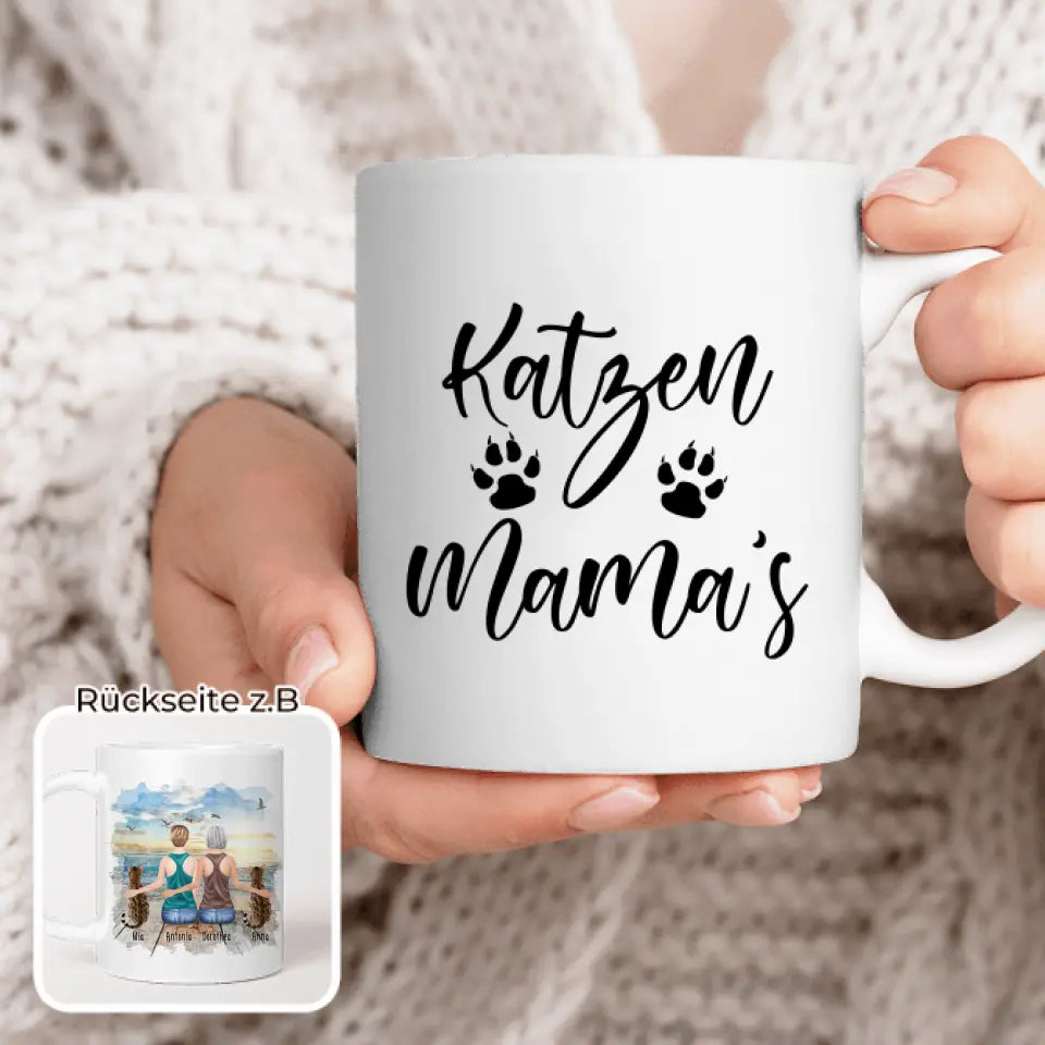 Personalisierte Tasse mit Katzen und Frauen (2 Katzen + 2 Frauen)