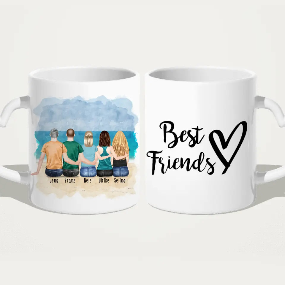 Personalisierte Tasse - Beste Freunde (3 Frauen + 2 Männer)