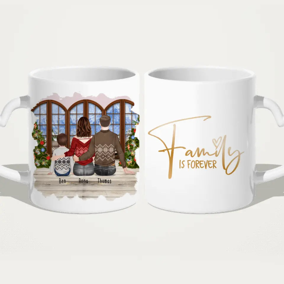 Personalisierte Tasse mit Familie (1 Kind/Baby) - Weihnachtstasse