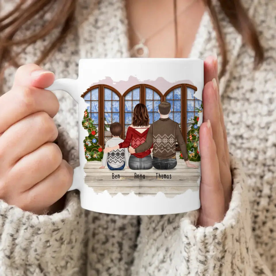 Personalisierte Tasse mit Familie (1 Kind/Baby) - Weihnachtstasse