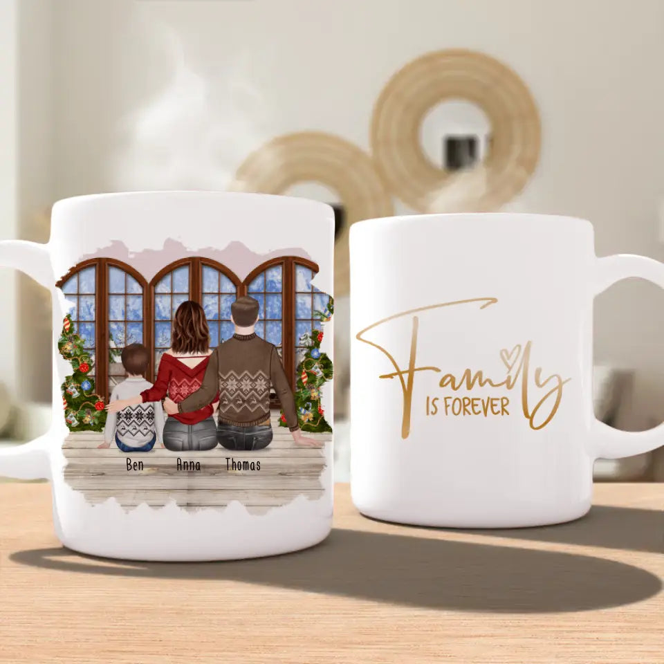 Personalisierte Tasse mit Familie (1 Kind/Baby) - Weihnachtstasse