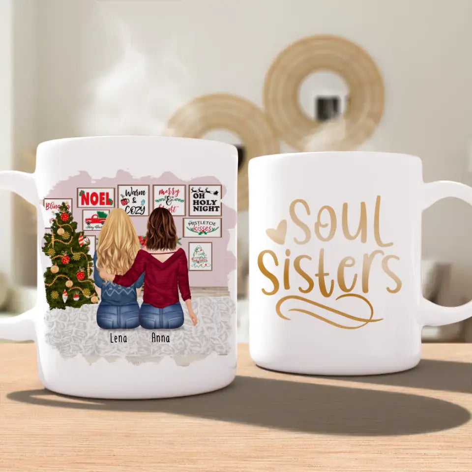 Personalisierte Tasse für Beste Freundinnen (2 Freundinnen) - Weihnachtstasse