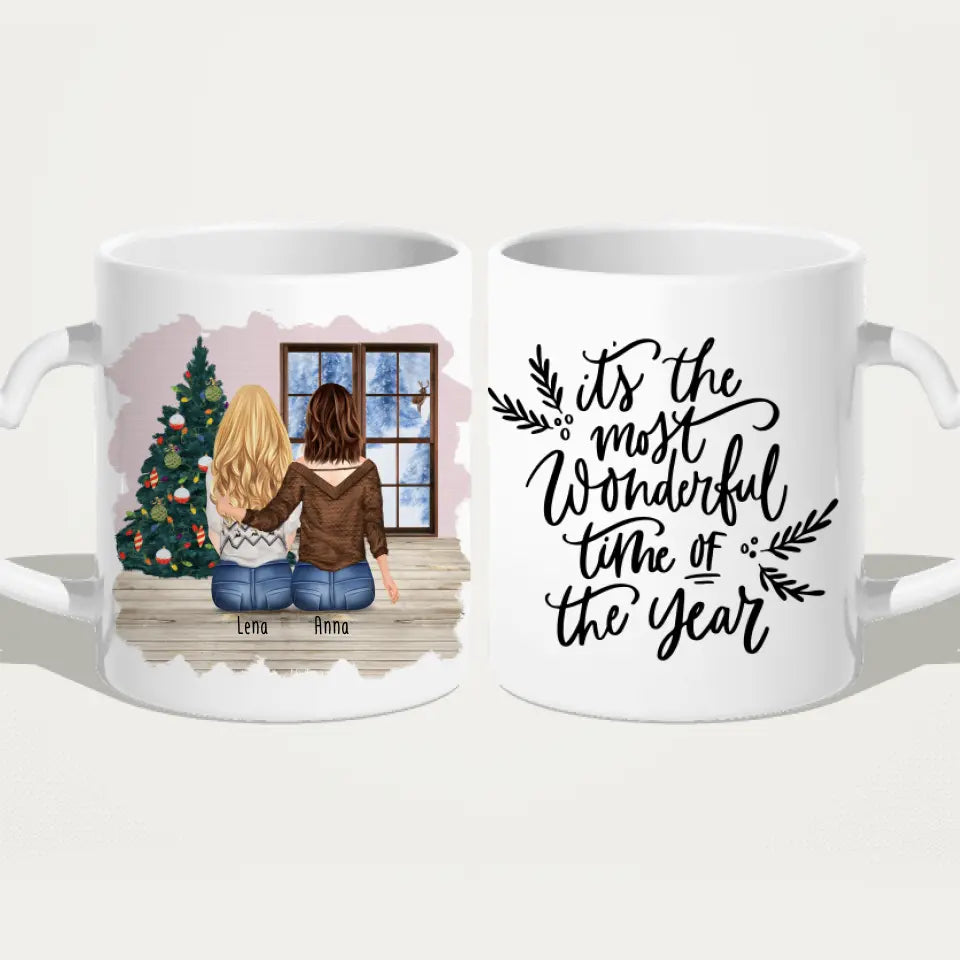 Personalisierte Tasse für Schwestern (2 Schwestern) - Weihnachtstasse