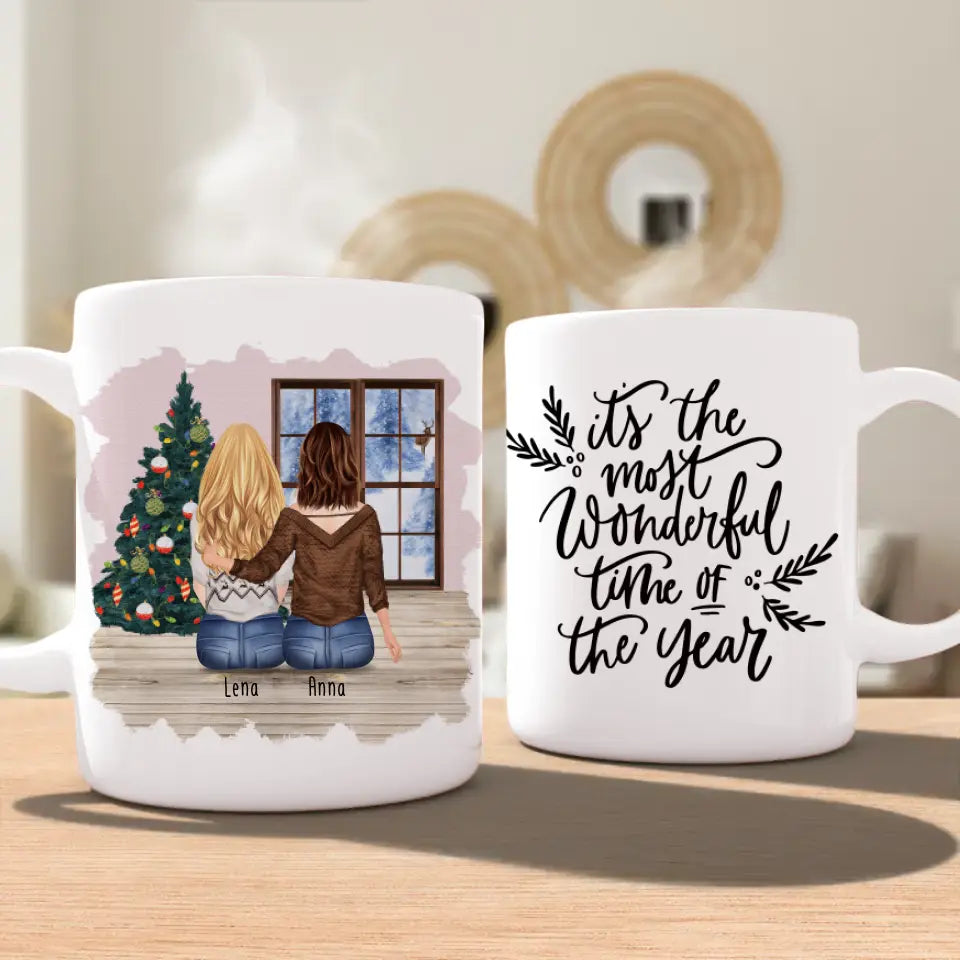 Personalisierte Tasse für Schwestern (2 Schwestern) - Weihnachtstasse