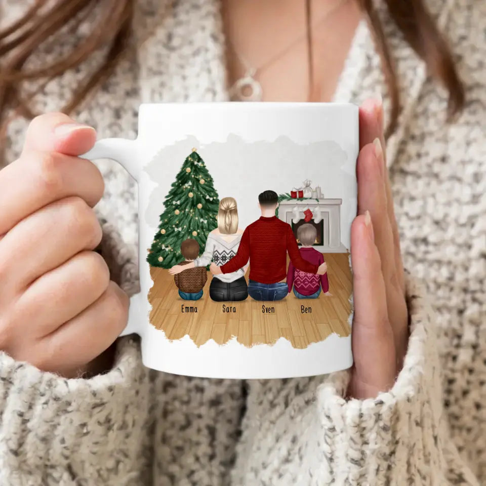 Personalisierte Tasse mit Familie (2 Kinder/Babys) - Weihnachtstasse