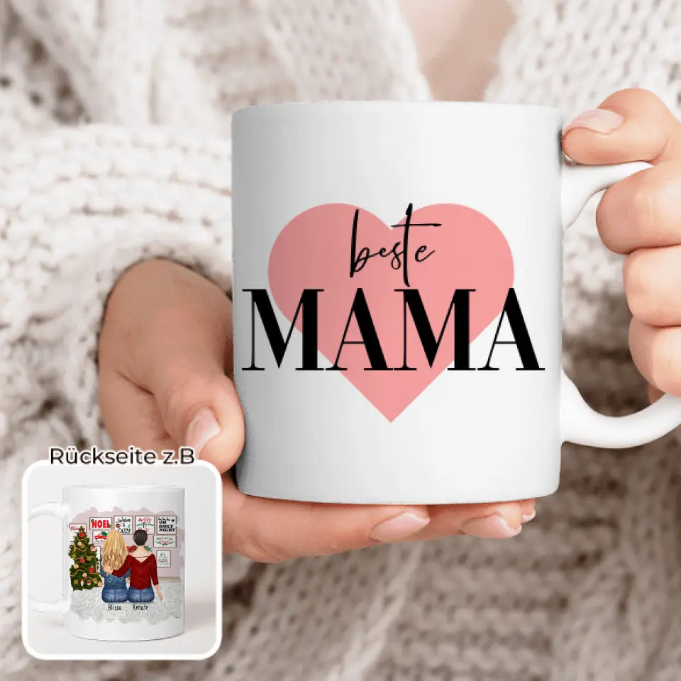 Personalisierte Tasse mit Mutter/Tochter (1 Tochter) - Weihnachtstasse