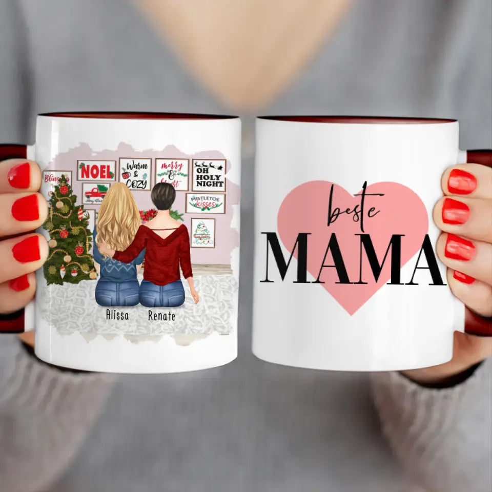 Personalisierte Tasse mit Mutter/Tochter (1 Tochter) - Weihnachtstasse