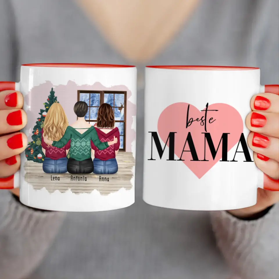 Personalisierte Tasse mit Mutter/Tochter (2 Töchter) - Weihnachtstasse