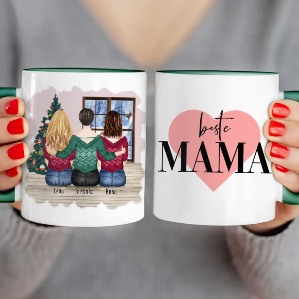 Personalisierte Tasse mit Mutter/Tochter (2 Töchter) - Weihnachtstasse