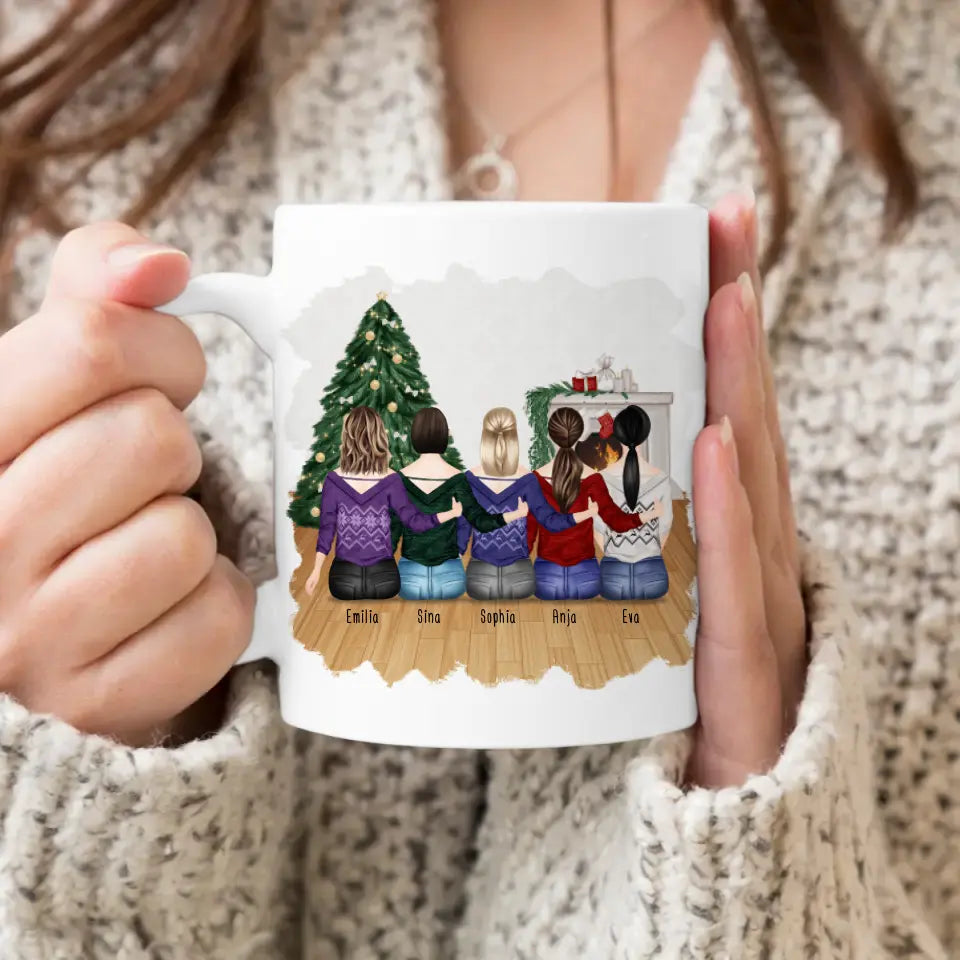 Personalisierte Tasse für Beste Freundinnen (5 Freundinnen) - Weihnachtstasse