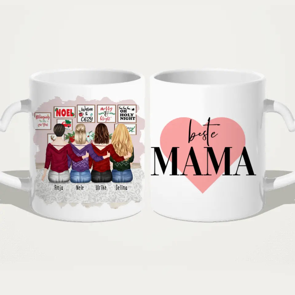 Personalisierte Tasse mit Mutter/Tochter (3 Töchter) - Weihnachtstasse