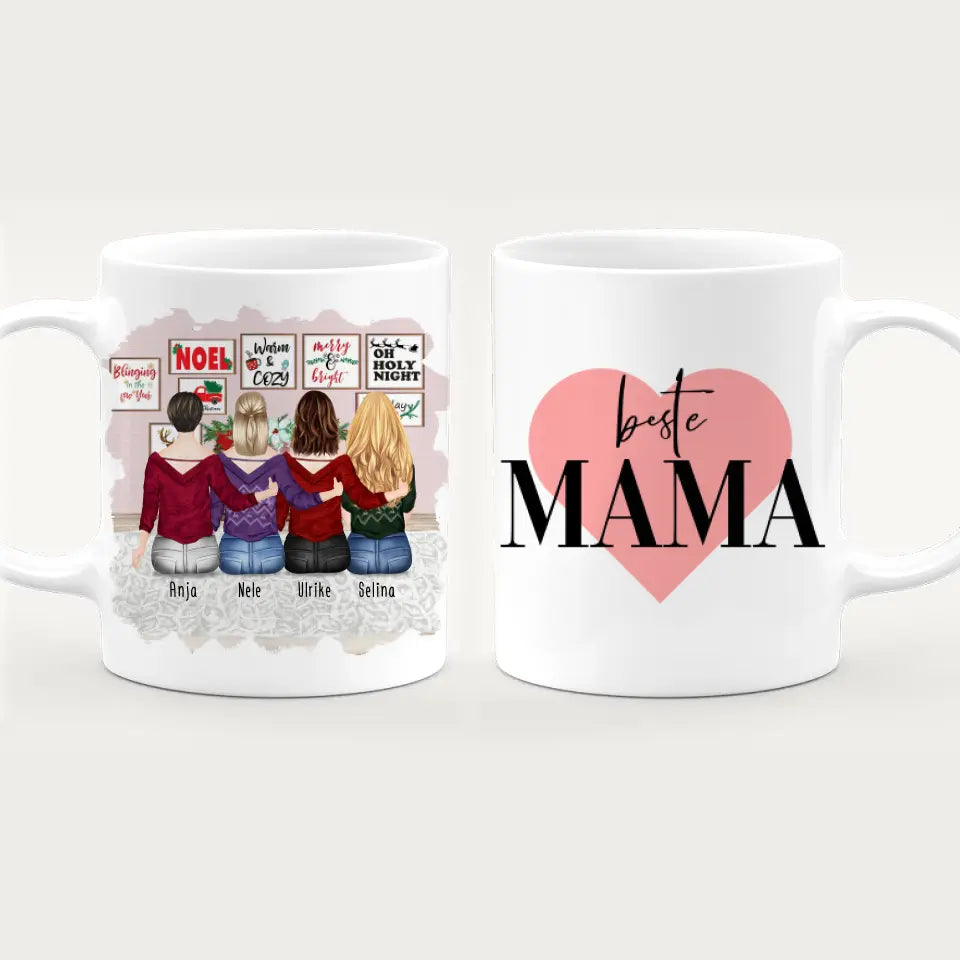 Personalisierte Tasse mit Mutter/Tochter (3 Töchter) - Weihnachtstasse