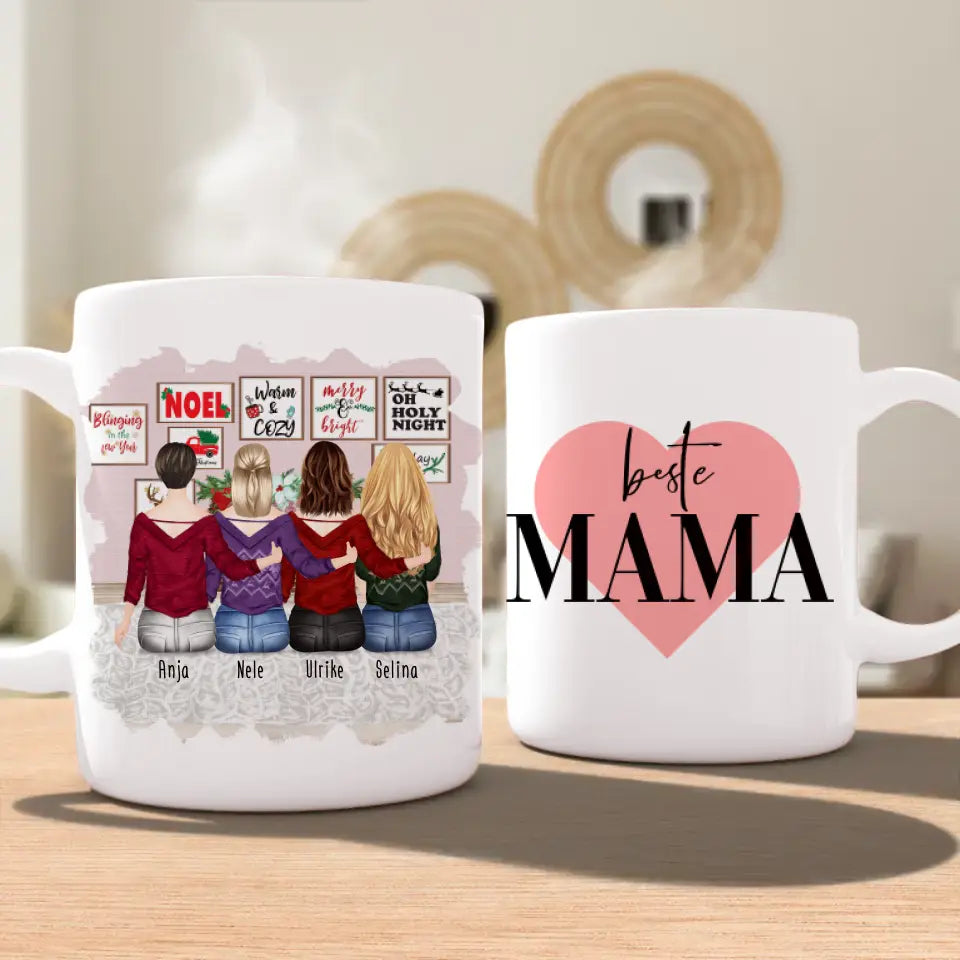 Personalisierte Tasse mit Mutter/Tochter (3 Töchter) - Weihnachtstasse