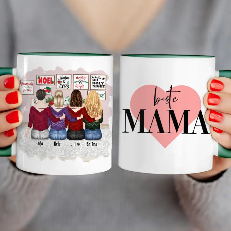 Personalisierte Tasse mit Mutter/Tochter (3 Töchter) - Weihnachtstasse