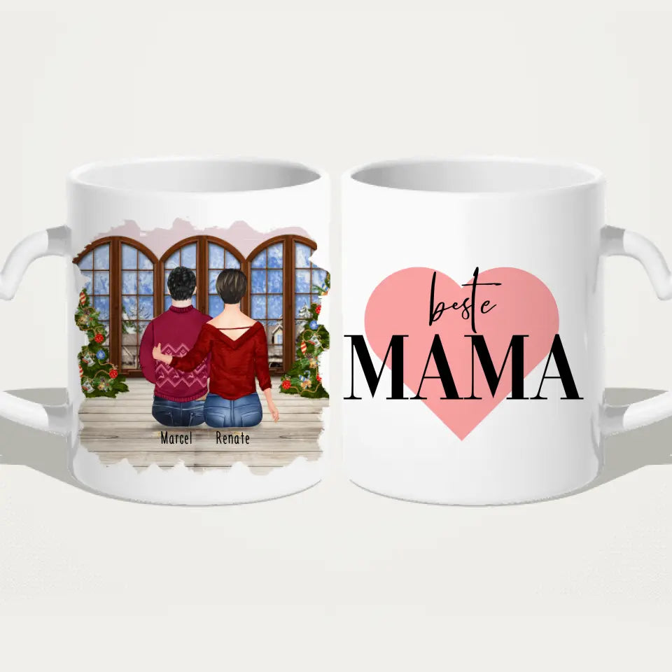 Personalisierte Tasse mit Mutter/Sohn (1 Sohn) - Weihnachtstasse