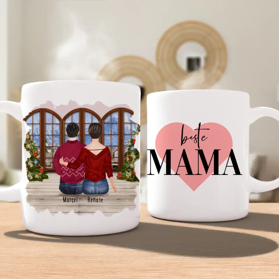 Personalisierte Tasse mit Mutter/Sohn (1 Sohn) - Weihnachtstasse