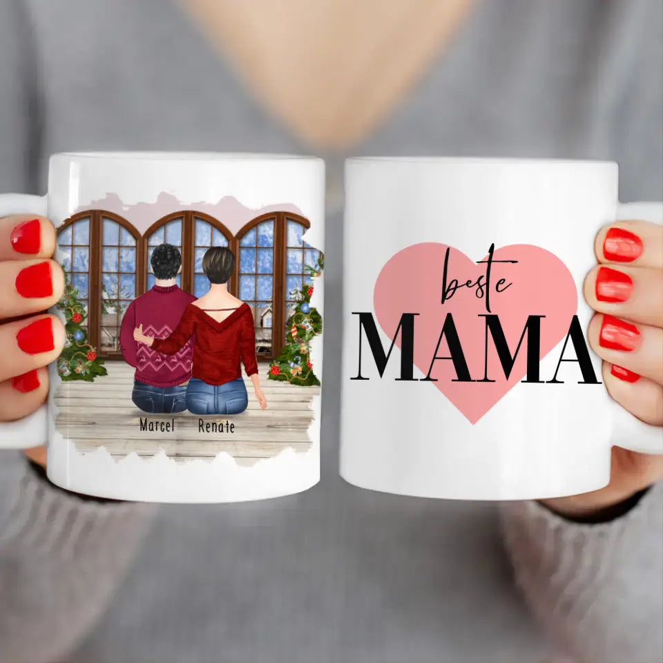 Personalisierte Tasse mit Mutter/Sohn (1 Sohn) - Weihnachtstasse