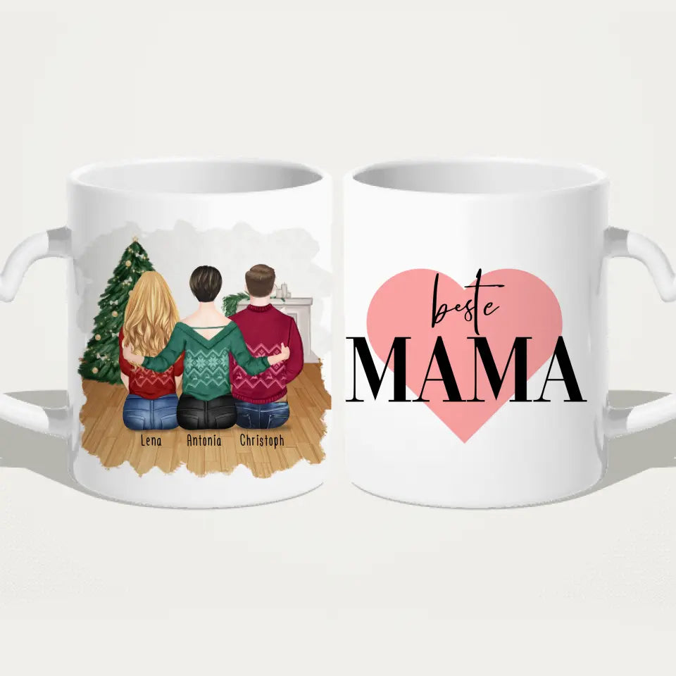 Personalisierte Tasse mit Mutter/Tochter/Sohn (1 Tochter + 1 Sohn) - Weihnachtstasse