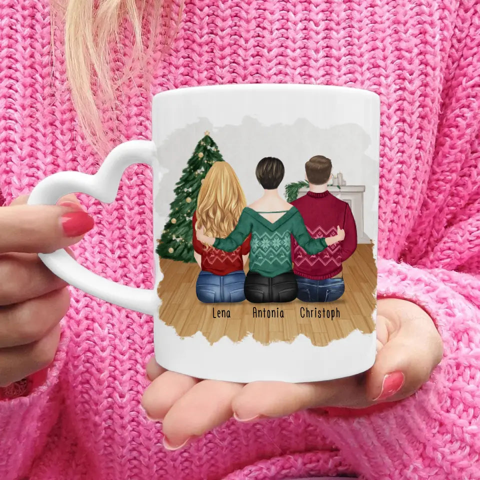 Personalisierte Tasse mit Mutter/Tochter/Sohn (1 Tochter + 1 Sohn) - Weihnachtstasse