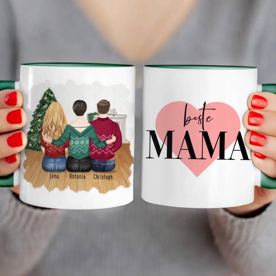 Personalisierte Tasse mit Mutter/Tochter/Sohn (1 Tochter + 1 Sohn) - Weihnachtstasse