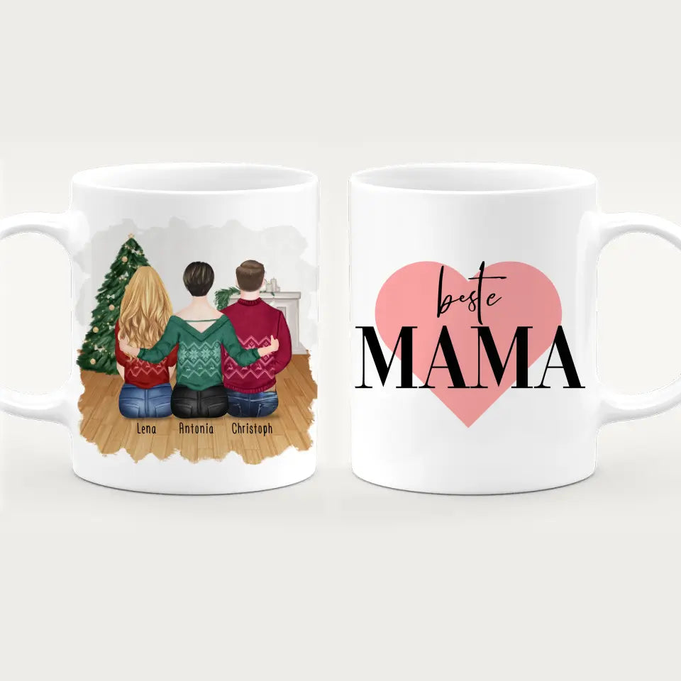 Personalisierte Tasse mit Mutter/Tochter/Sohn (1 Tochter + 1 Sohn) - Weihnachtstasse