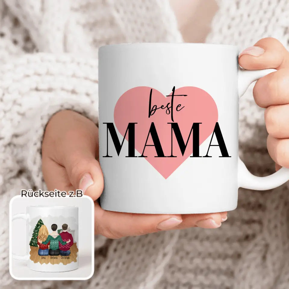 Personalisierte Tasse mit Mutter/Tochter/Sohn (1 Tochter + 1 Sohn) - Weihnachtstasse