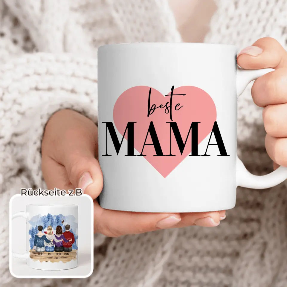 Personalisierte Tasse mit Mutter/Tochter/Sohn (2 Töchter + 1 Sohn) - Weihnachtstasse