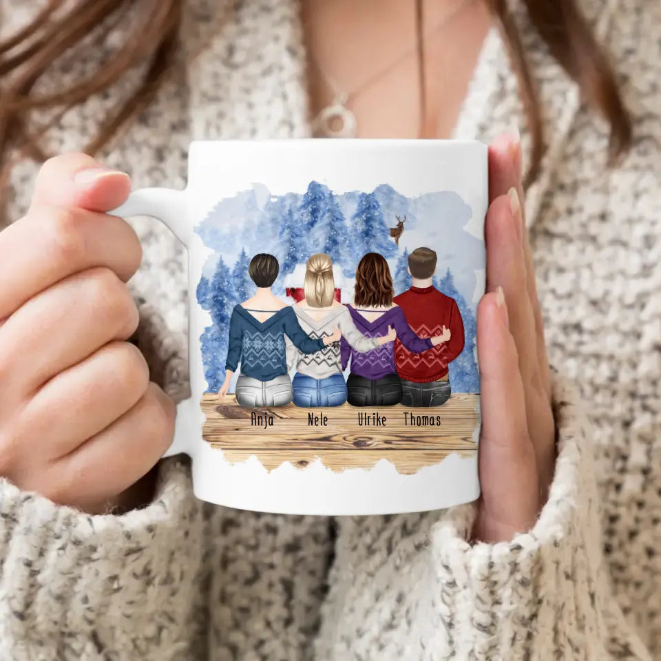 Personalisierte Tasse mit Mutter/Tochter/Sohn (2 Töchter + 1 Sohn) - Weihnachtstasse