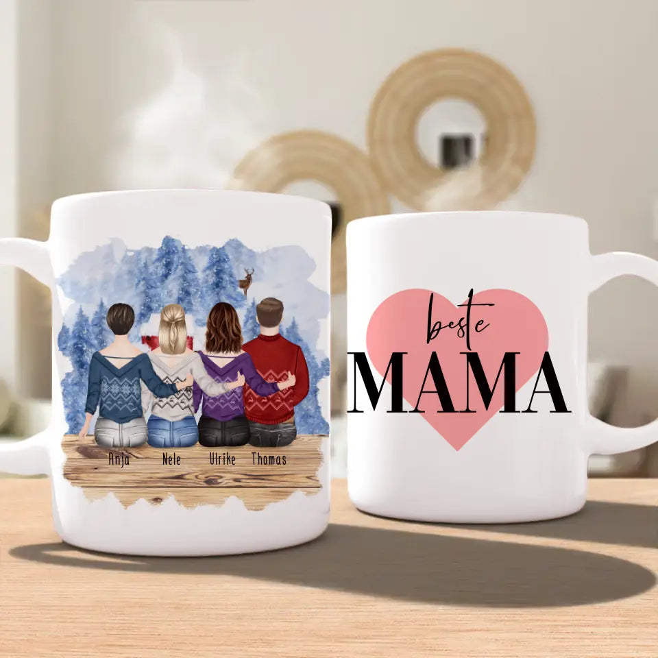 Personalisierte Tasse mit Mutter/Tochter/Sohn (2 Töchter + 1 Sohn) - Weihnachtstasse