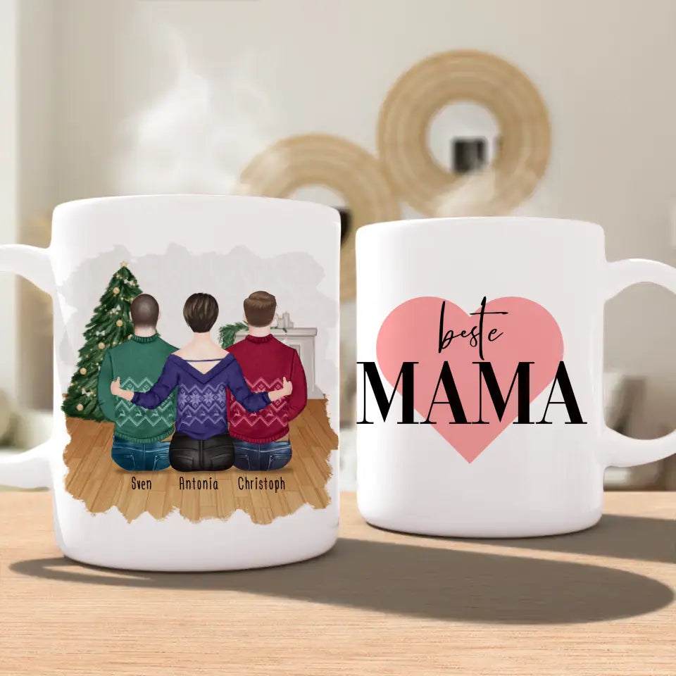 Personalisierte Tasse mit Mutter/Sohn (2 Söhne) - Weihnachtstasse