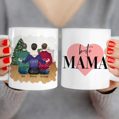 Personalisierte Tasse mit Mutter/Sohn (2 Söhne) - Weihnachtstasse