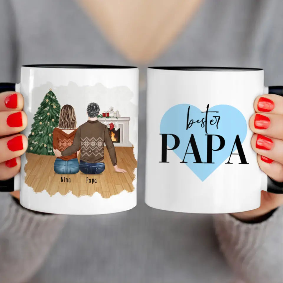 Personalisierte Tasse mit Vater/Tochter (1 Tochter) - Weihnachtstasse