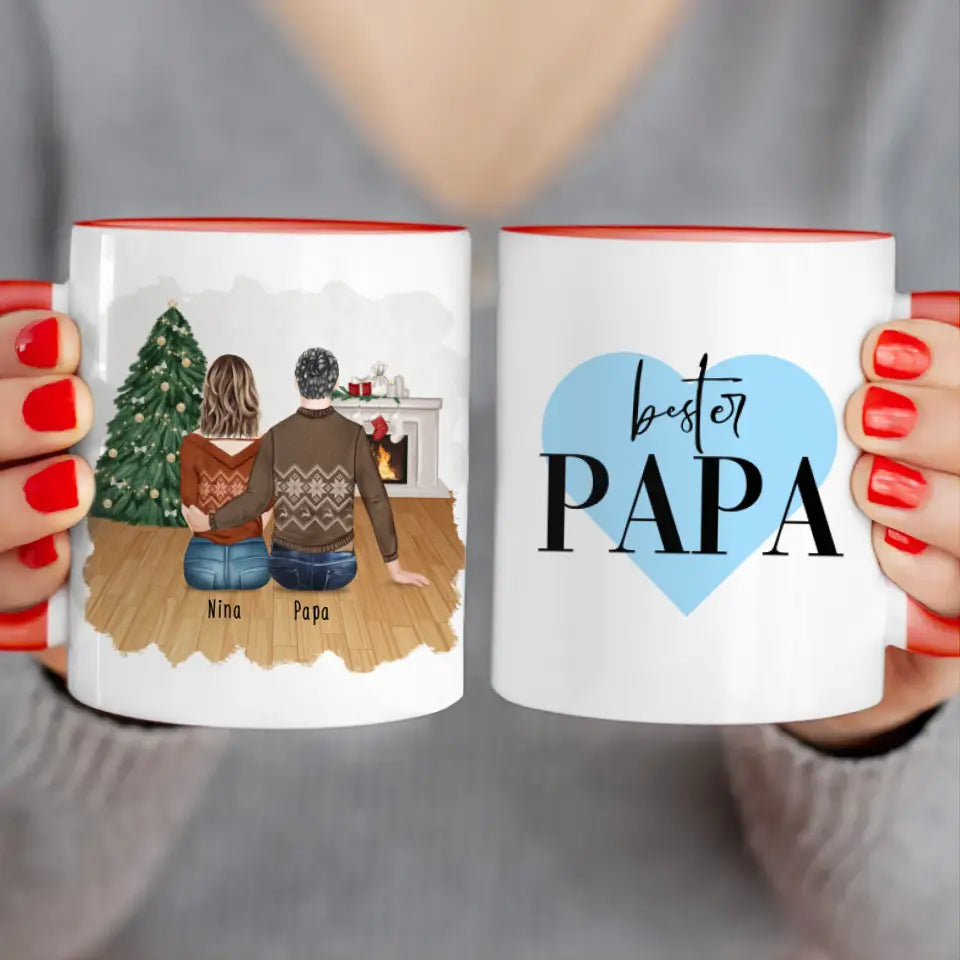 Personalisierte Tasse mit Vater/Tochter (1 Tochter) - Weihnachtstasse