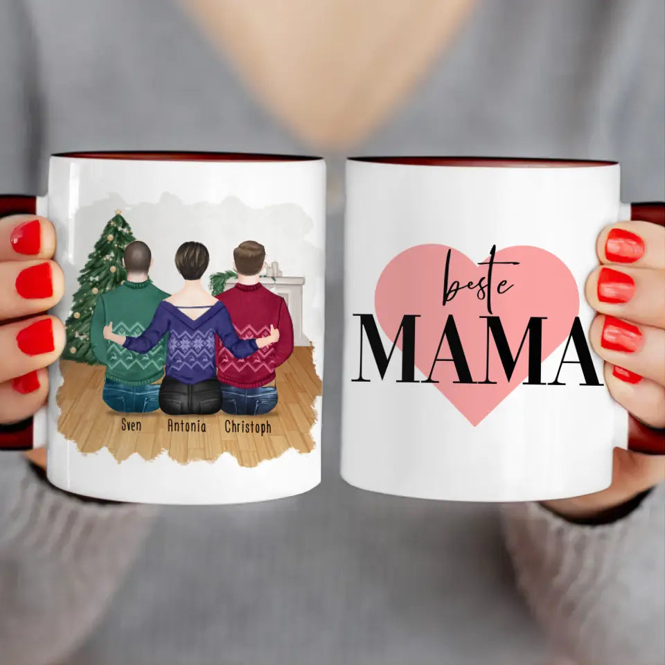 Personalisierte Tasse mit Mutter/Sohn (2 Söhne) - Weihnachtstasse