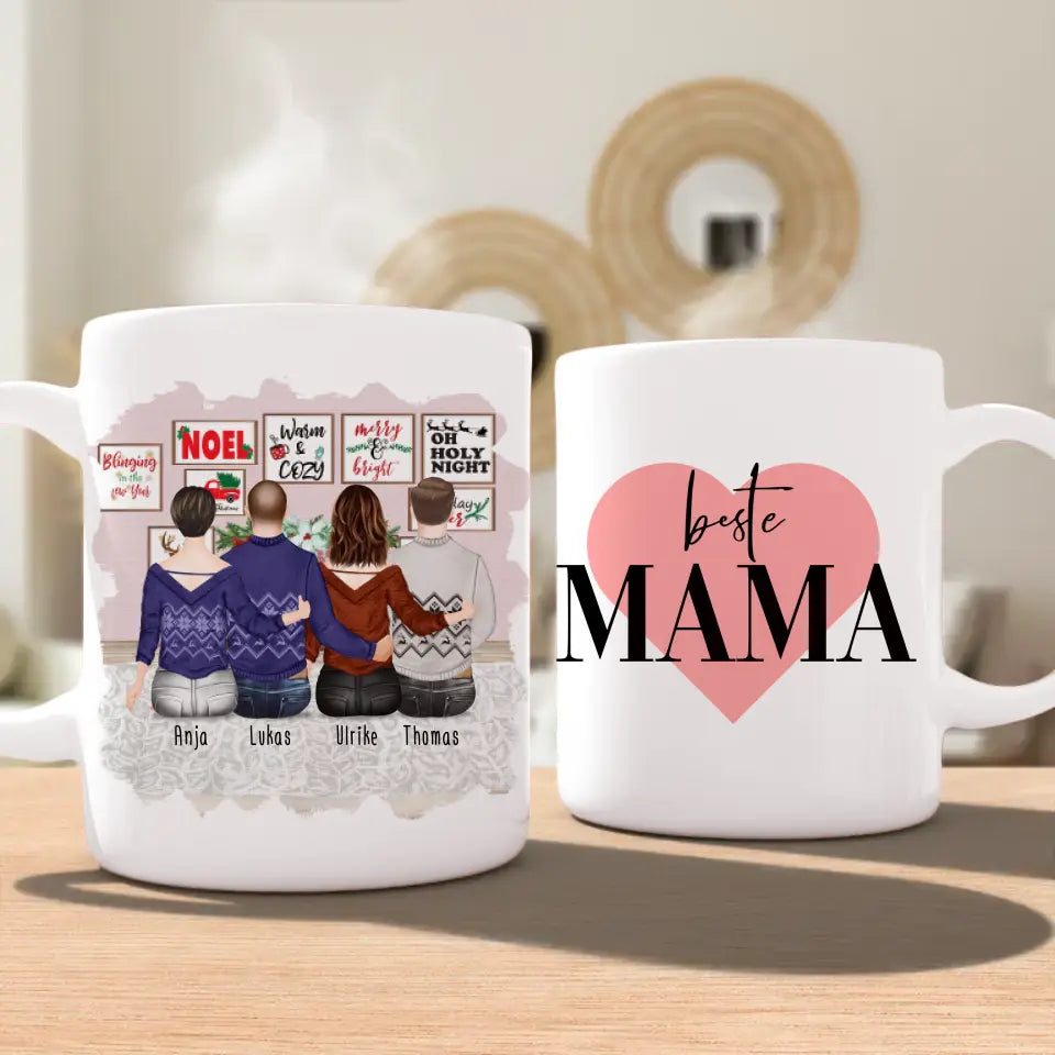 Personalisierte Tasse mit Mutter/Tochter/Sohn (1 Tochter + 2 Söhne) - Weihnachtstasse