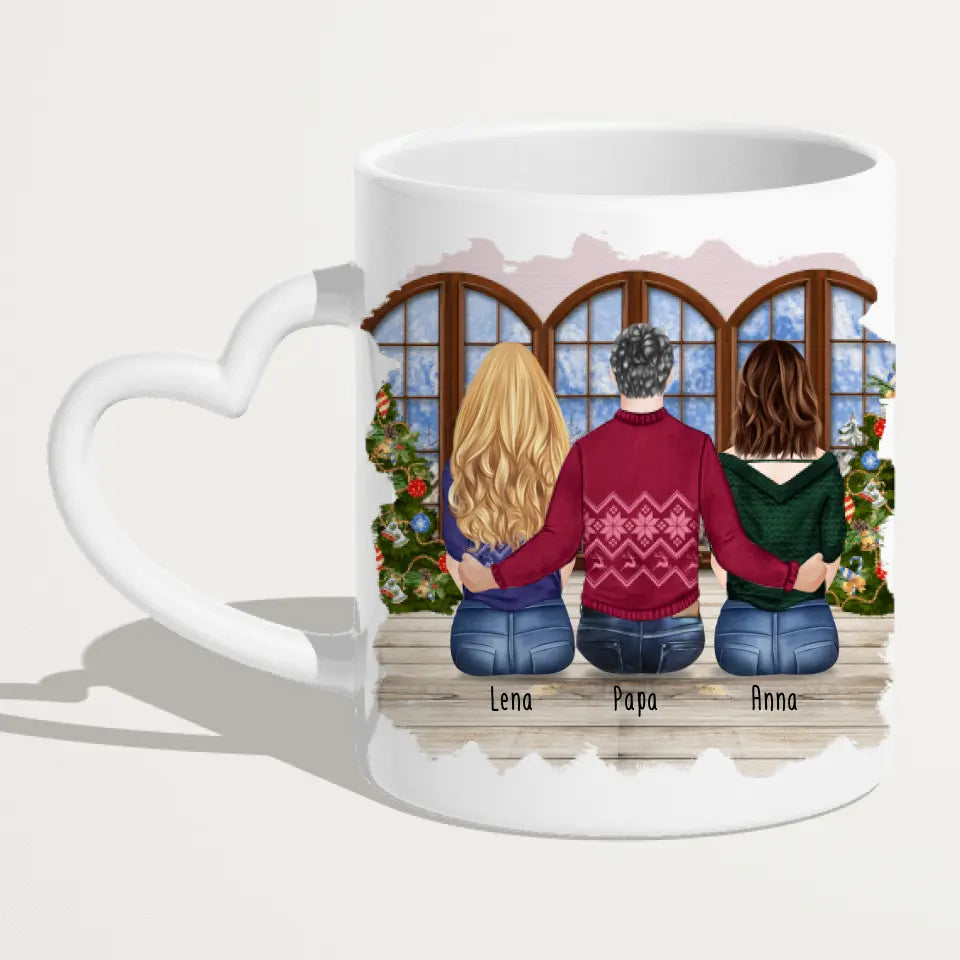 Personalisierte Tasse mit Vater/Tochter (2 Töchter) - Weihnachtstasse