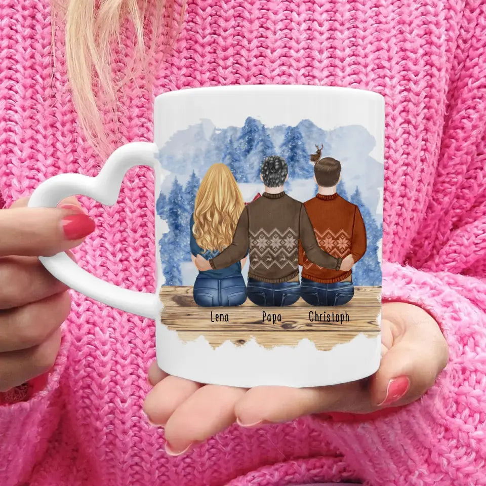 Personalisierte Tasse mit Vater/Tochter/Sohn (1 Tochter + 1 Sohn) - Weihnachtstasse