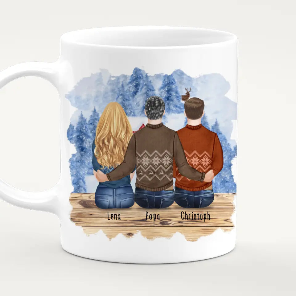 Personalisierte Tasse mit Vater/Tochter/Sohn (1 Tochter + 1 Sohn) - Weihnachtstasse