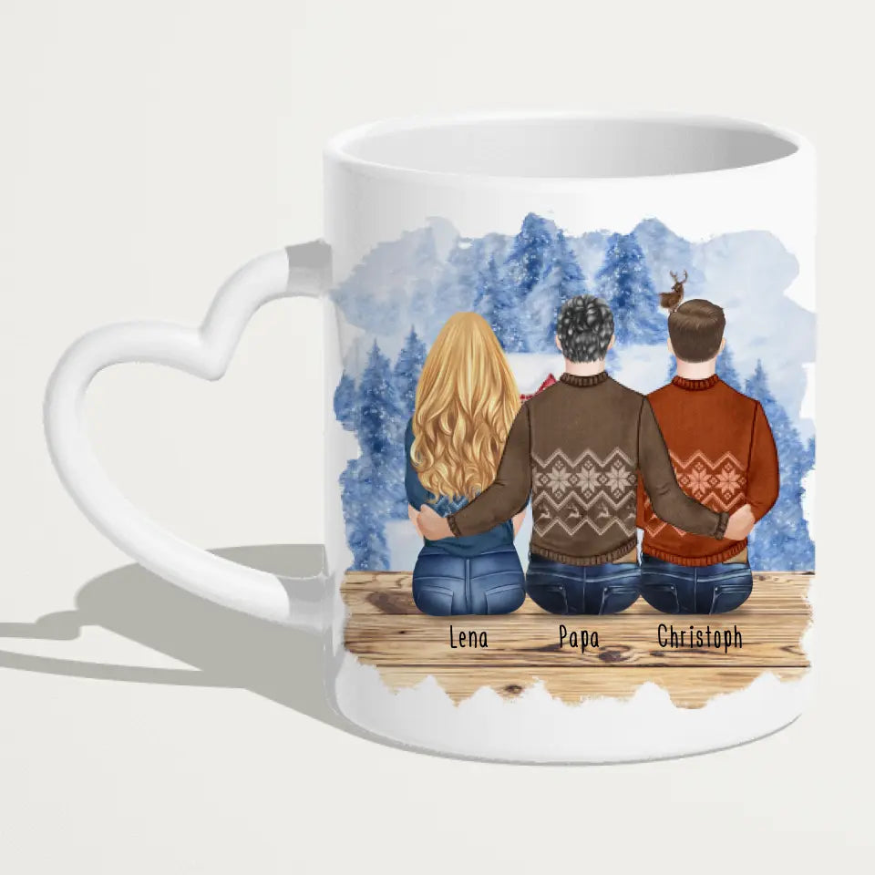 Personalisierte Tasse mit Vater/Tochter/Sohn (1 Tochter + 1 Sohn) - Weihnachtstasse