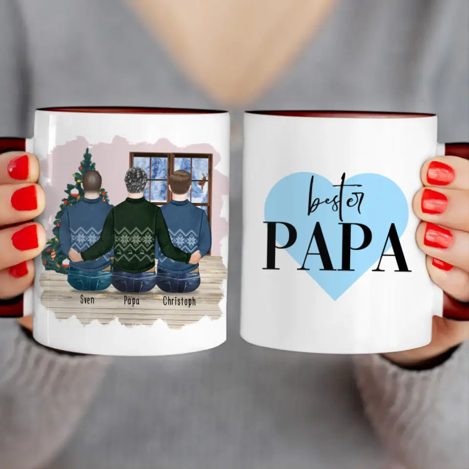 Personalisierte Tasse mit Vater/Sohn (2 Söhne) - Weihnachtstasse
